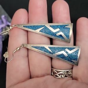 Crushed Turquoise Inlay and Sterling Silver Earrings